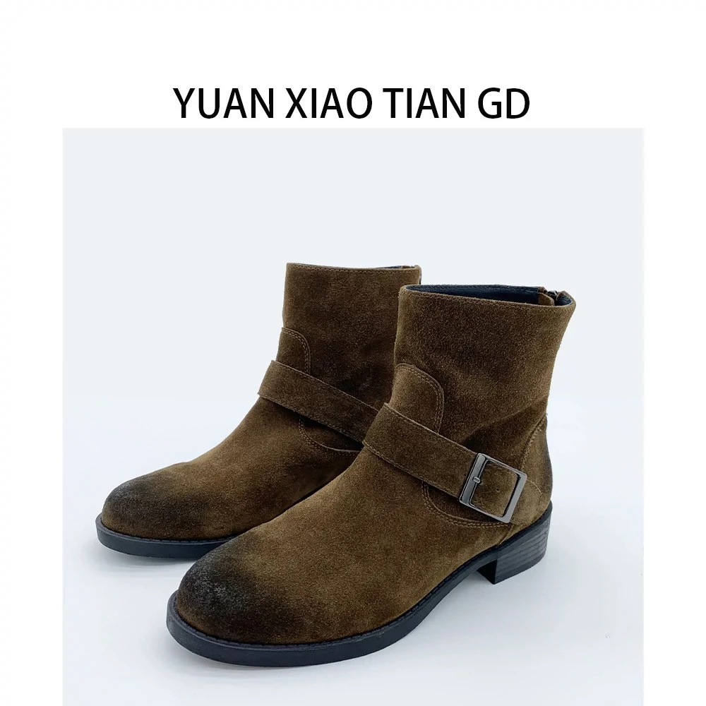 小天哥-切尔西 复古法式马丁靴女英伦风磨砂真皮短靴女士单靴骑士