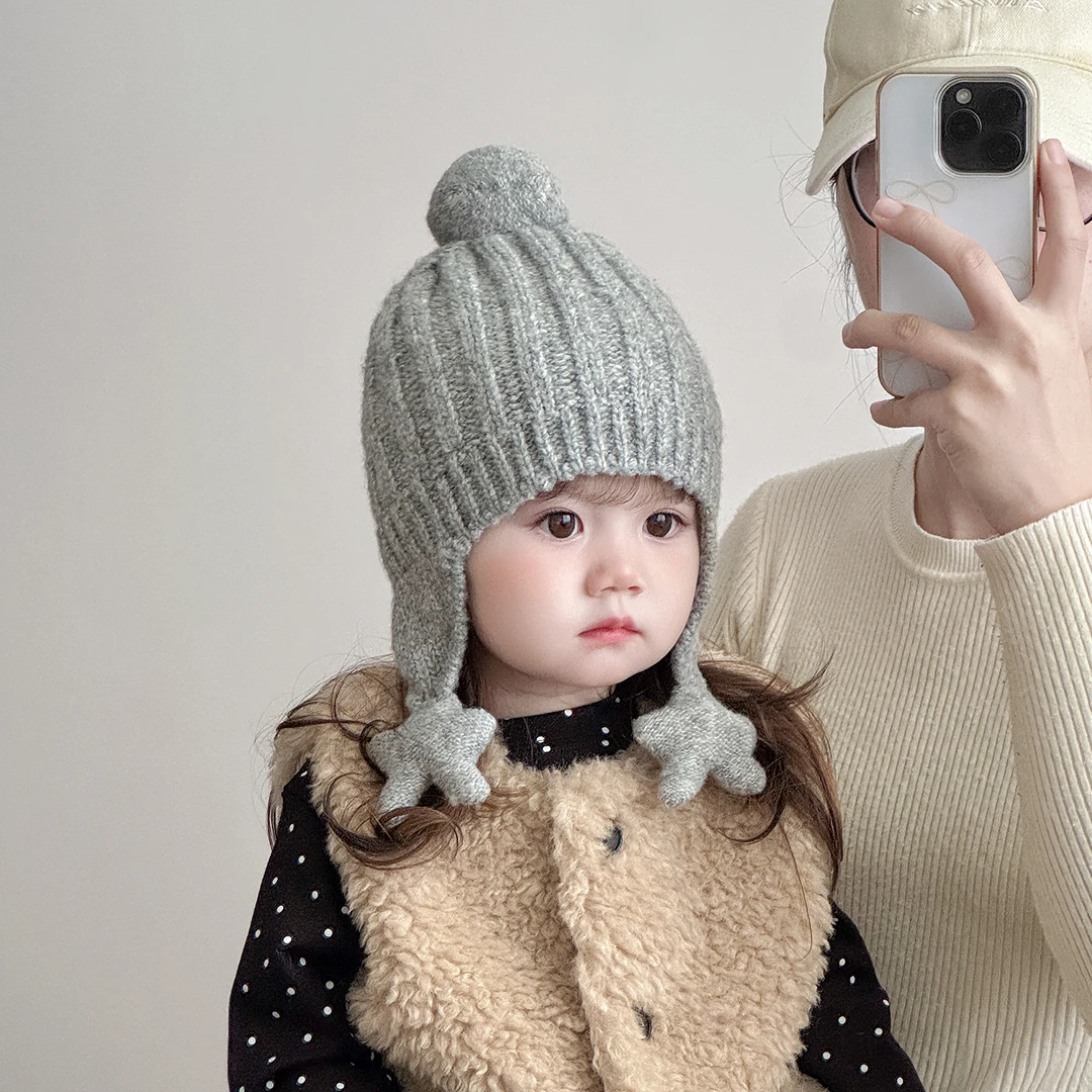 宝宝帽子冬天毛线帽可爱韩版星星加厚保暖护耳帽男女童防风针织帽