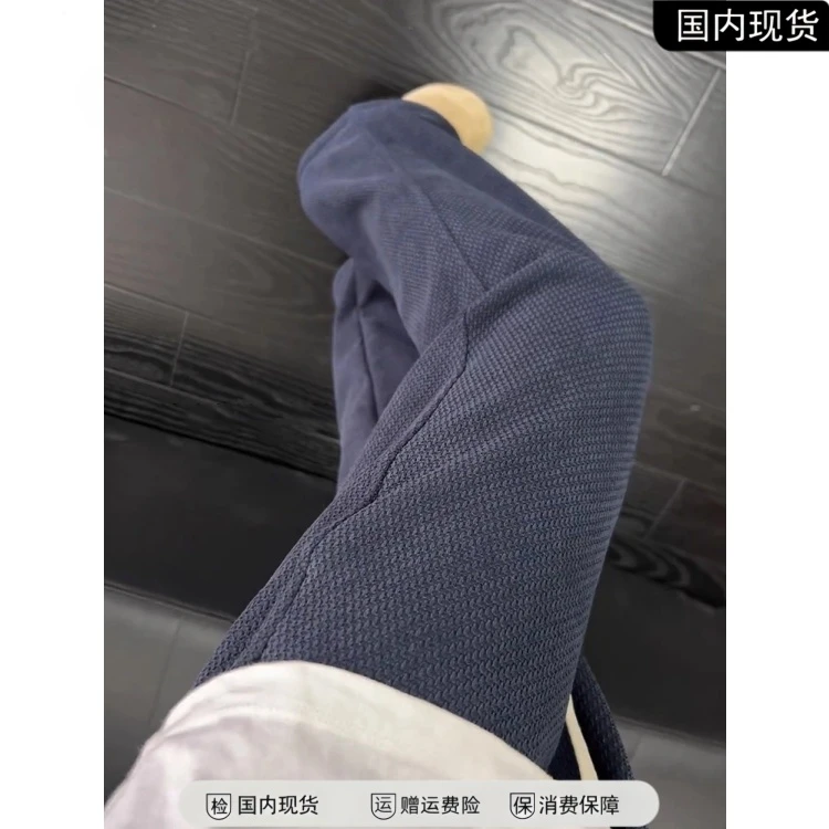 蓝灰色斜纹加绒裤子男款秋冬加厚直筒卫裤美式cleanfit运动休闲裤