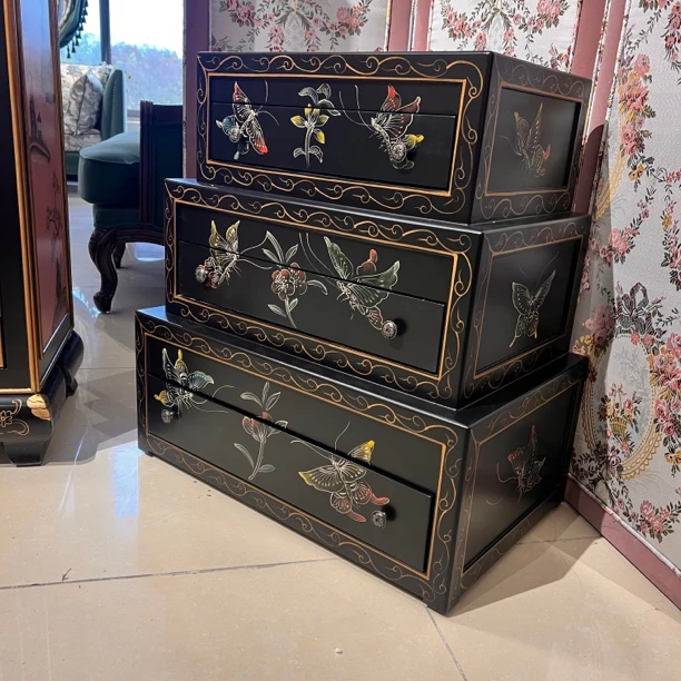 赤橙冰蓝｜复古美式法式中国风破茧成蝶边桌（60*40*68）