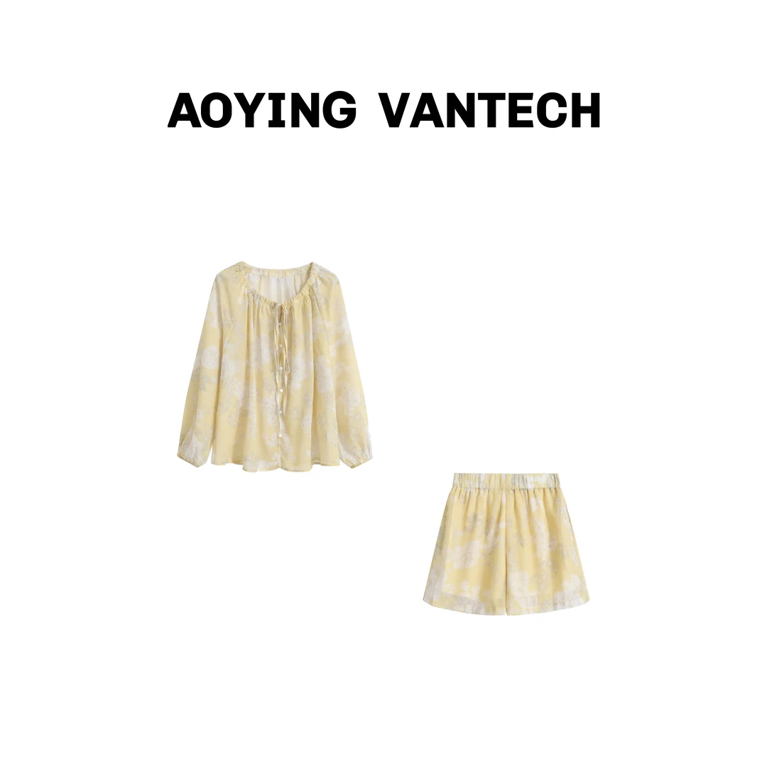 AOYING VANTECH【提琴诗人】限定南法度假显瘦印花上衣+短裤套装