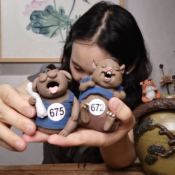 心***月粗砂不规则羲娲娃系列作品动物组合