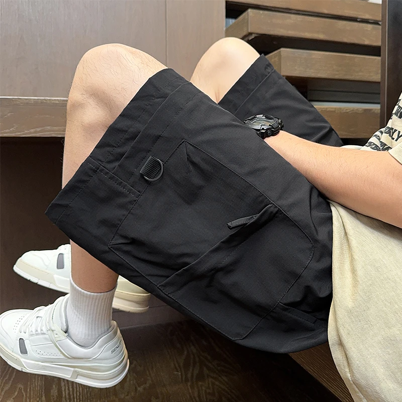 夏季运动短裤男款美式复古休闲潮流工装中裤冰丝薄款速干裤子男士