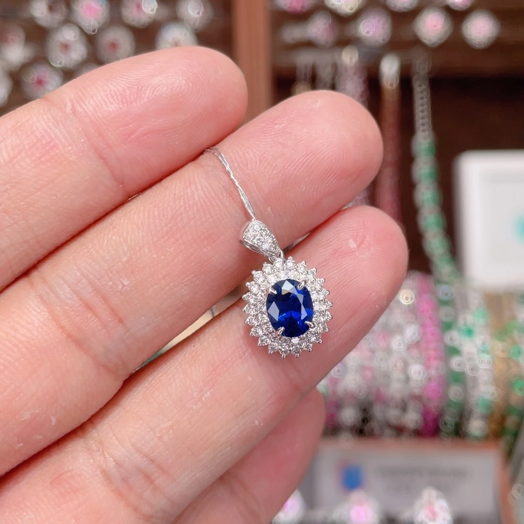蓝宝石吊坠(不含链)18K金镶嵌1.3ct 皇家蓝
