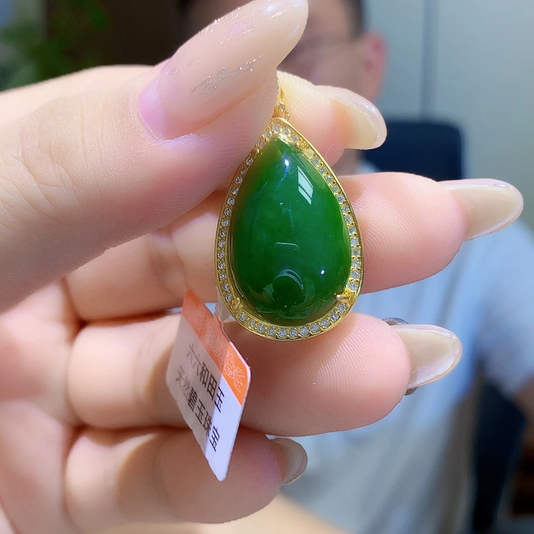 颈饰银S925镀金镶嵌和田玉（碧玉）