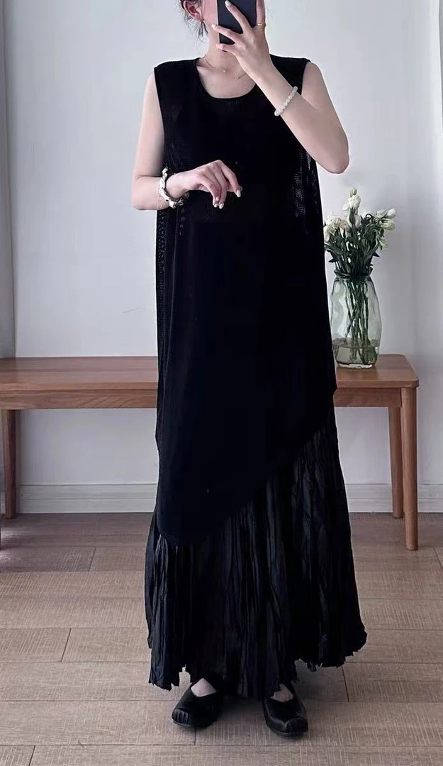 NUNA TWO针织优雅罩衫褶皱感肌理不规则半身裙