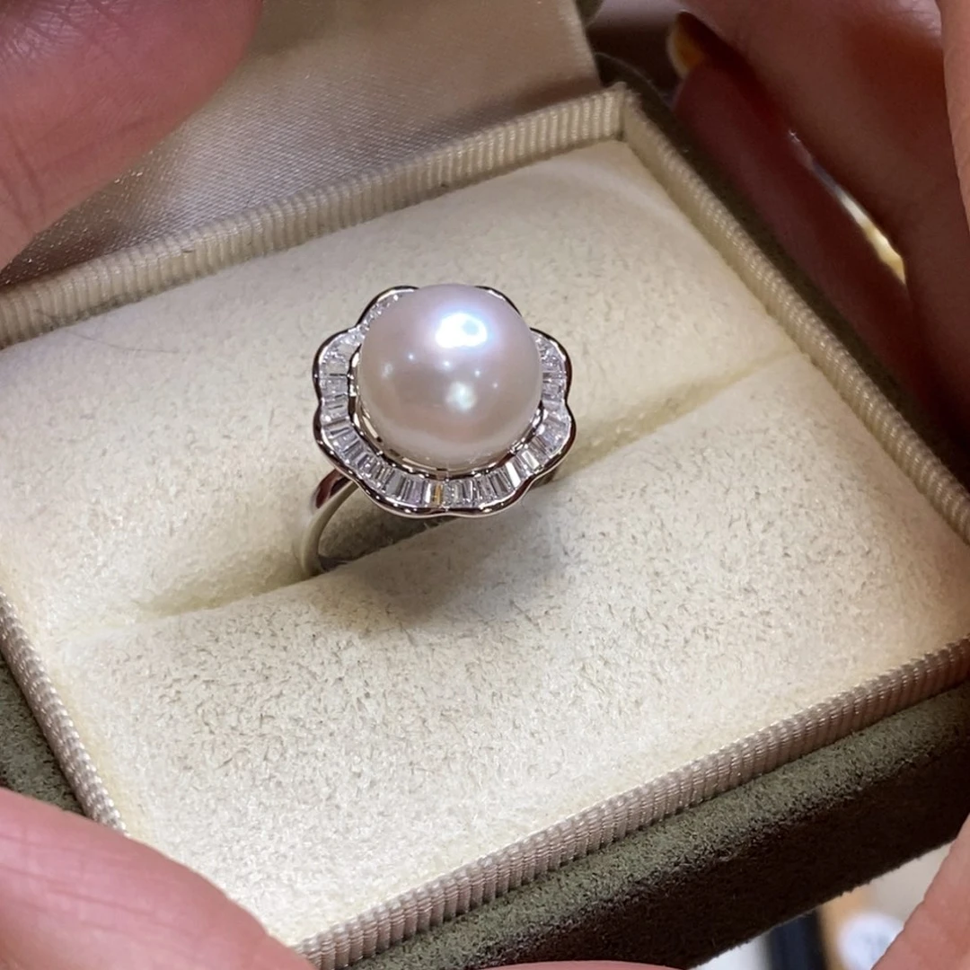 淡水珍珠戒指银S925镶嵌不****）微瑕