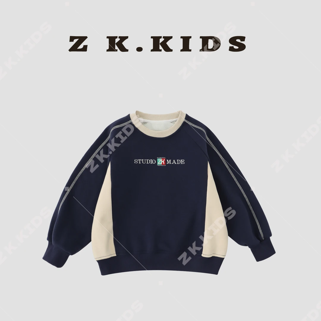 【Z＆K】冬款男童加绒保暖卫衣中大童圆领百搭拼色ZK-220920