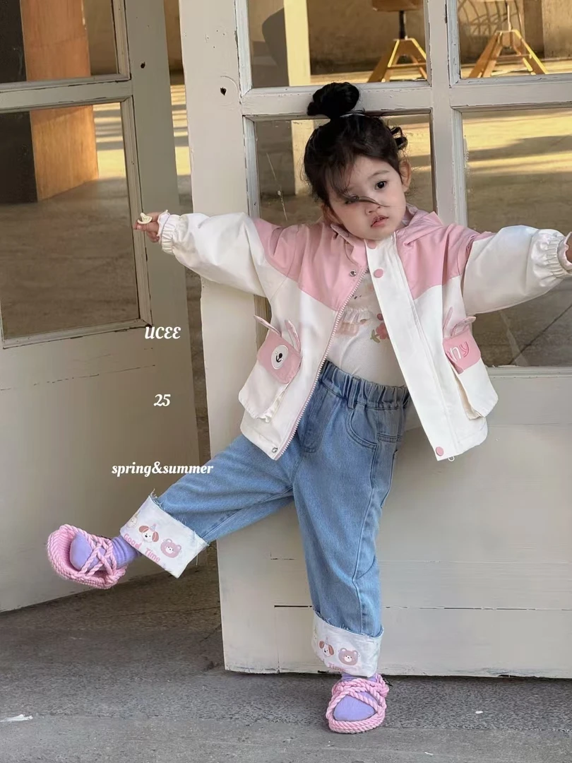 【米粒Kids】uc粉色兔耳朵连帽冲锋衣K 2820
