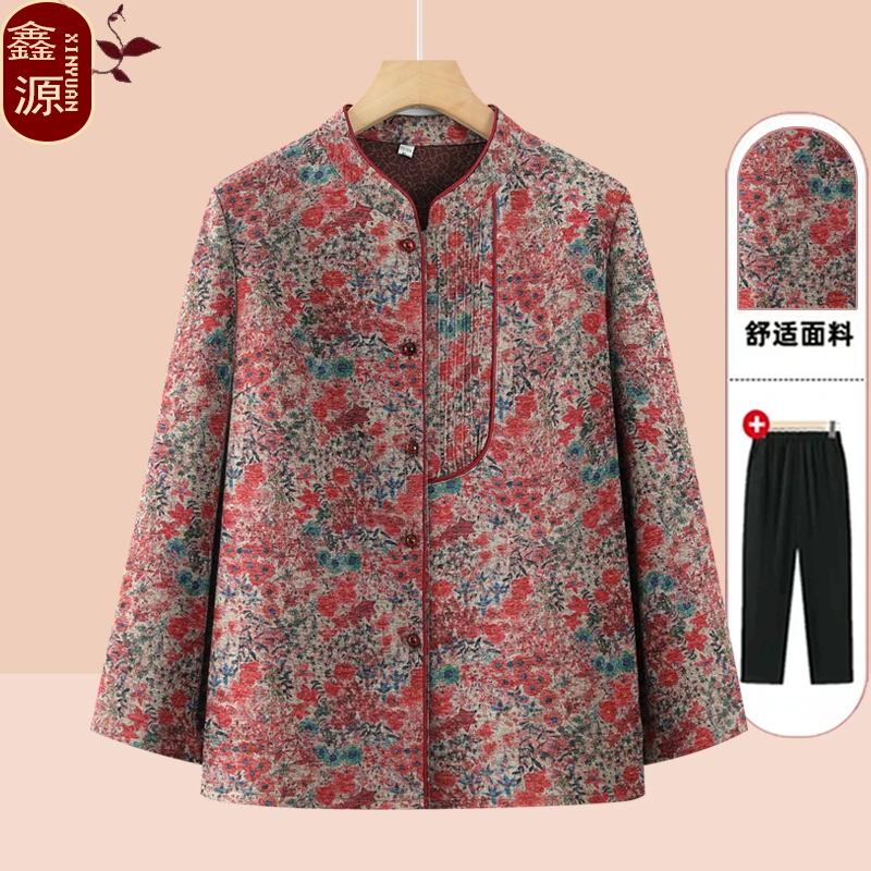 奶奶春秋衬衫女60岁婆婆70老太太衣服中老年人女妈妈春秋国风上衣