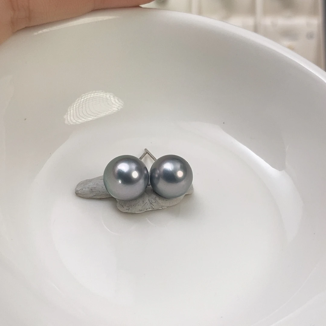 耳饰海水珍珠银S925镶嵌大溪地9-10