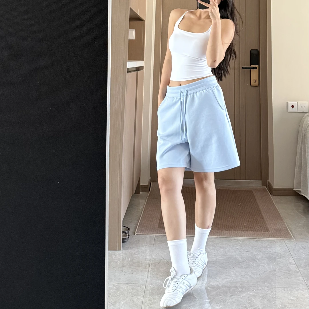 DAYOFF-男友风空气棉层运动短裤宽松休闲健身五分短裤阔腿女