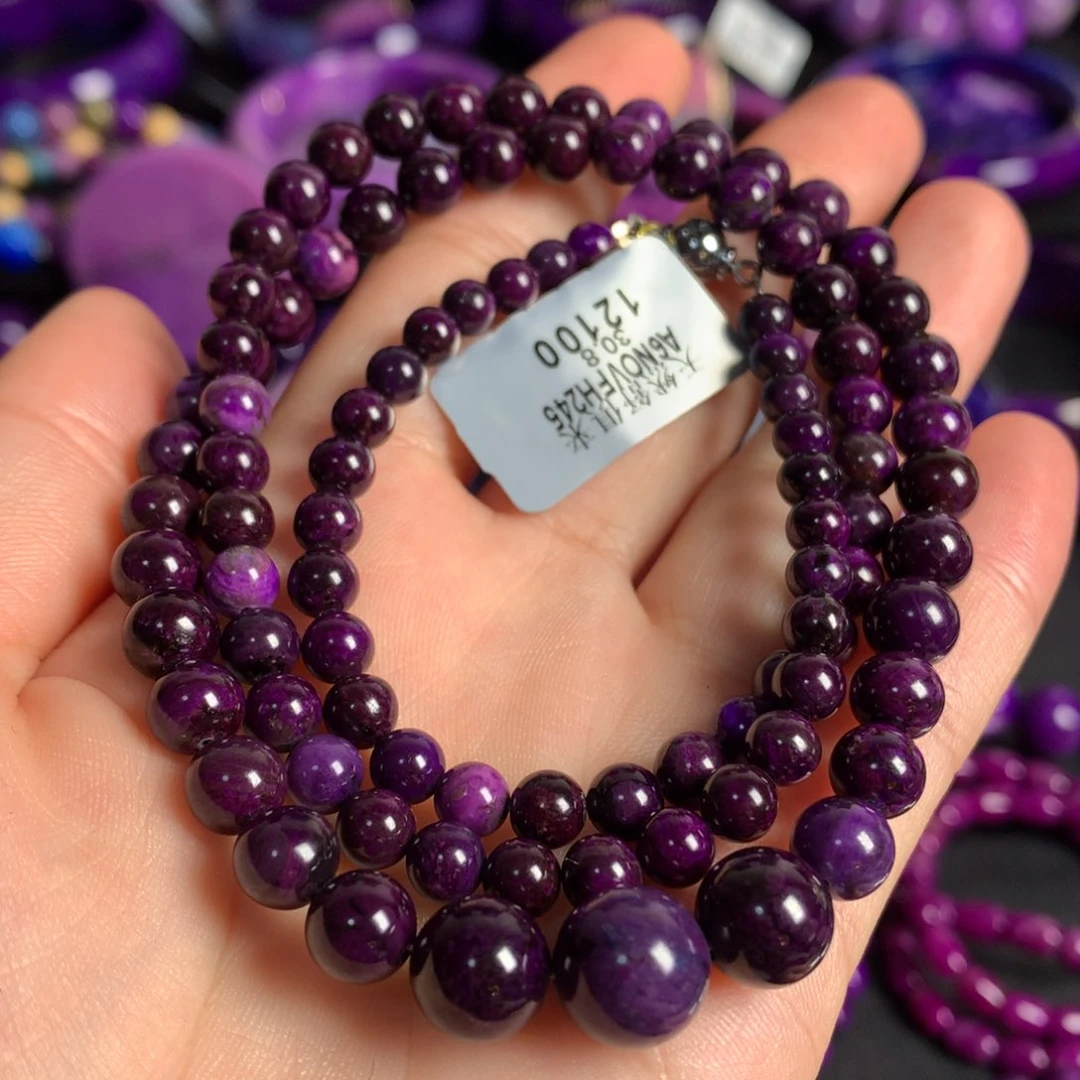 苏纪石（舒俱来）未镶嵌老油紫圆珠塔链