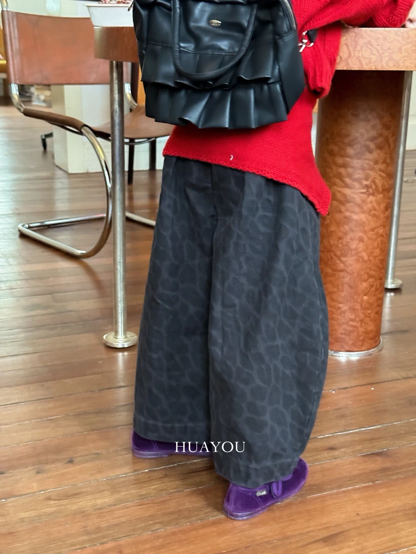 【花哟】黑色豹纹牛仔裤