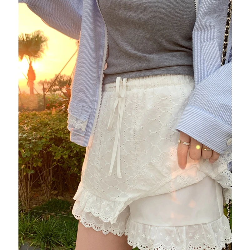 小众设计感白色蕾丝花边裙裤女2025春盐系百搭显瘦半身裙