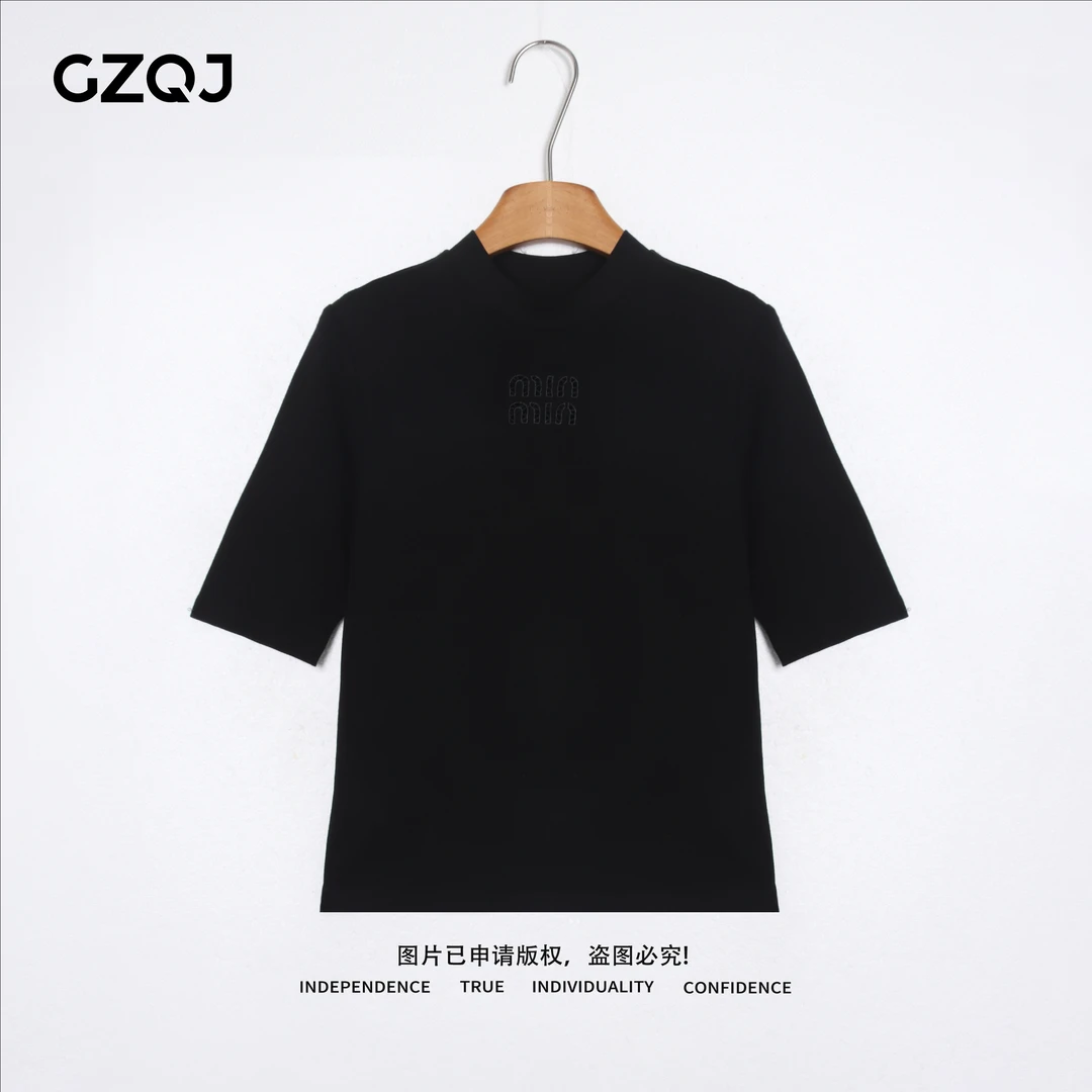 老琴私服【特调氧气】时尚百搭设计感天丝羊毛刺绣短袖T恤秋款688