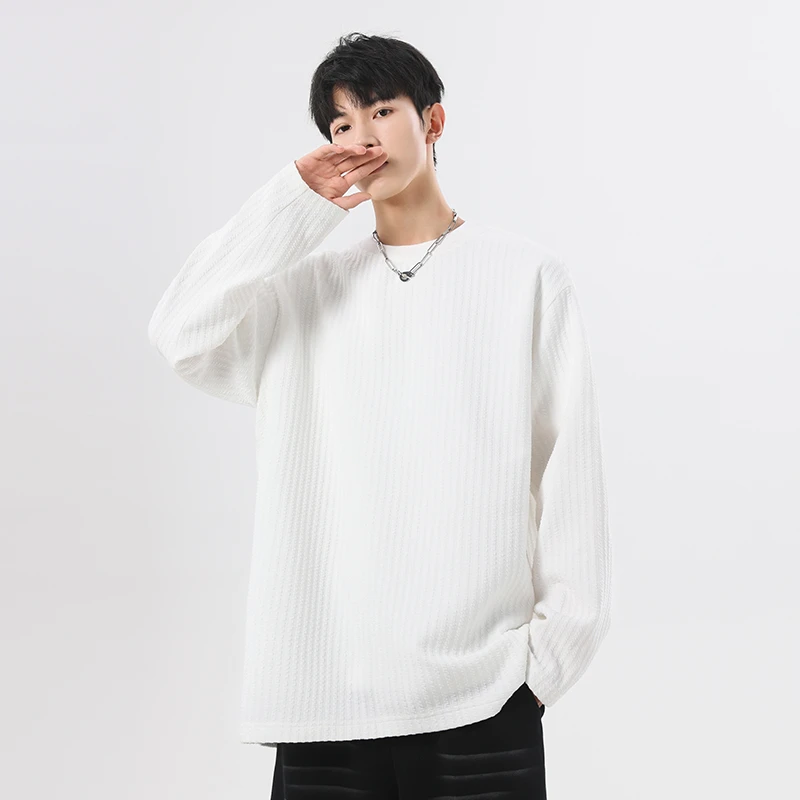 MONOLOGE春秋长袖T恤男士上衣百搭长袖宽松打底衫纯色简约情侣