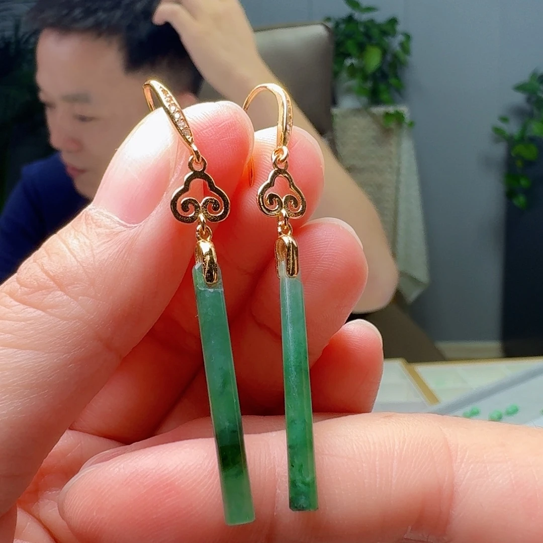 银S925镶嵌翡翠耳饰天然