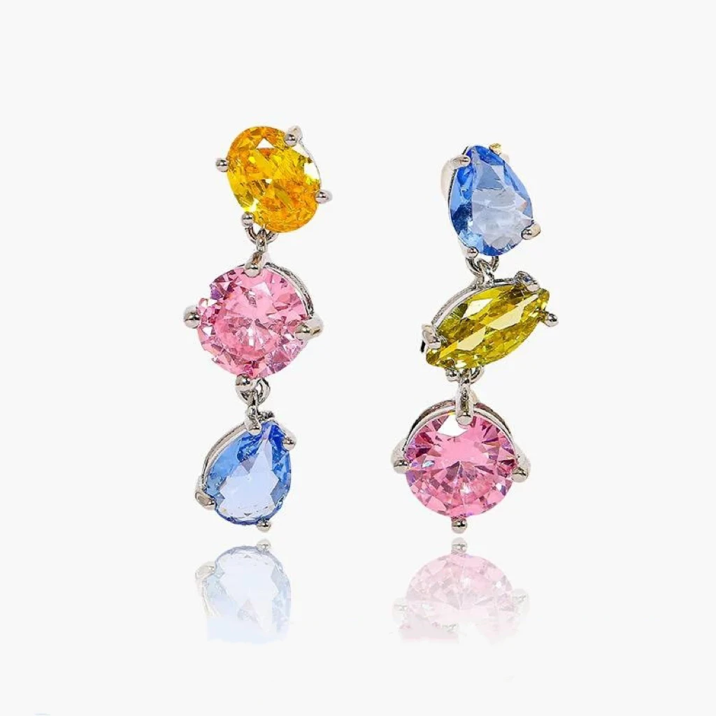 铜合金锆石耳饰 ES-300轻奢甜美彩色重工镶锆石耳环