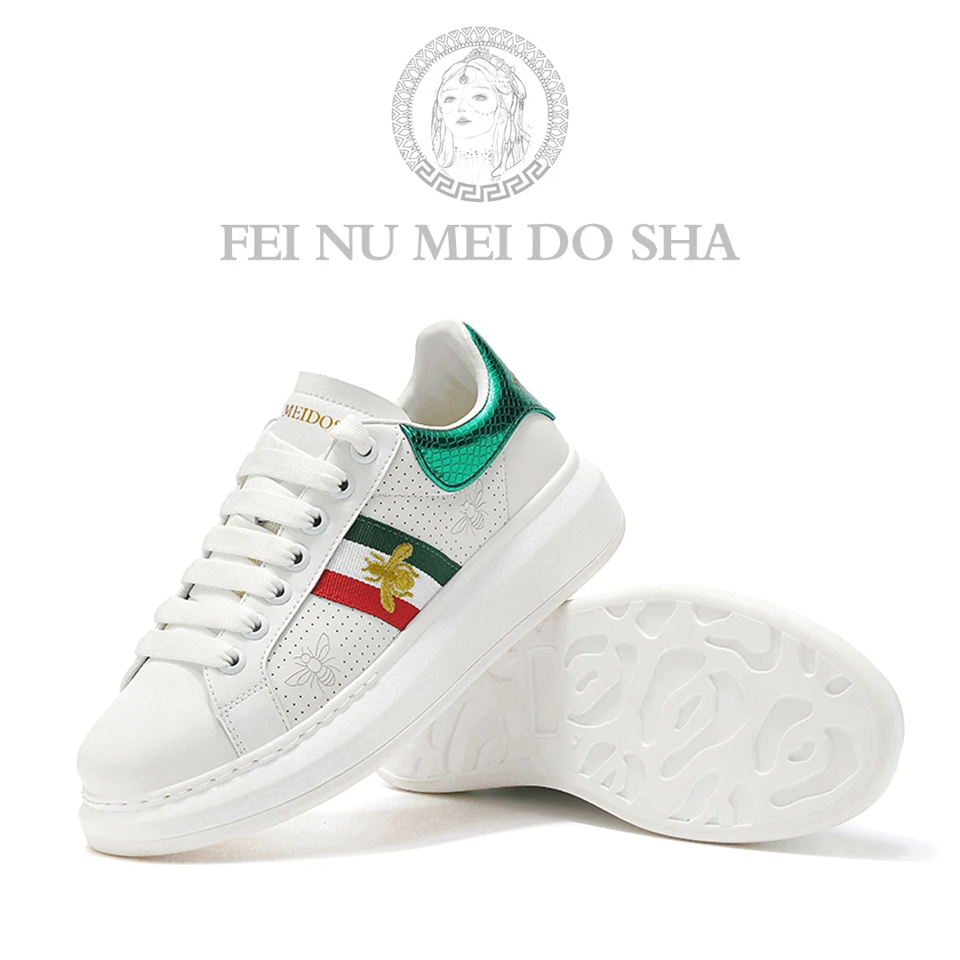 【专属】美杜沙男鞋轻奢四季爆款小蜜蜂时尚厚底鞋牛皮运动休闲鞋