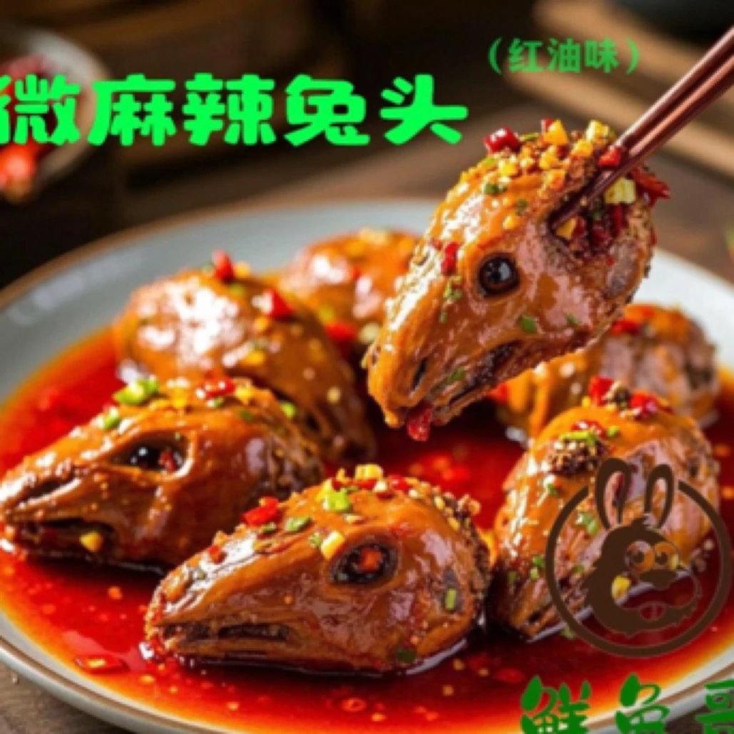 现杀鲜兔 兔头麻辣红油味