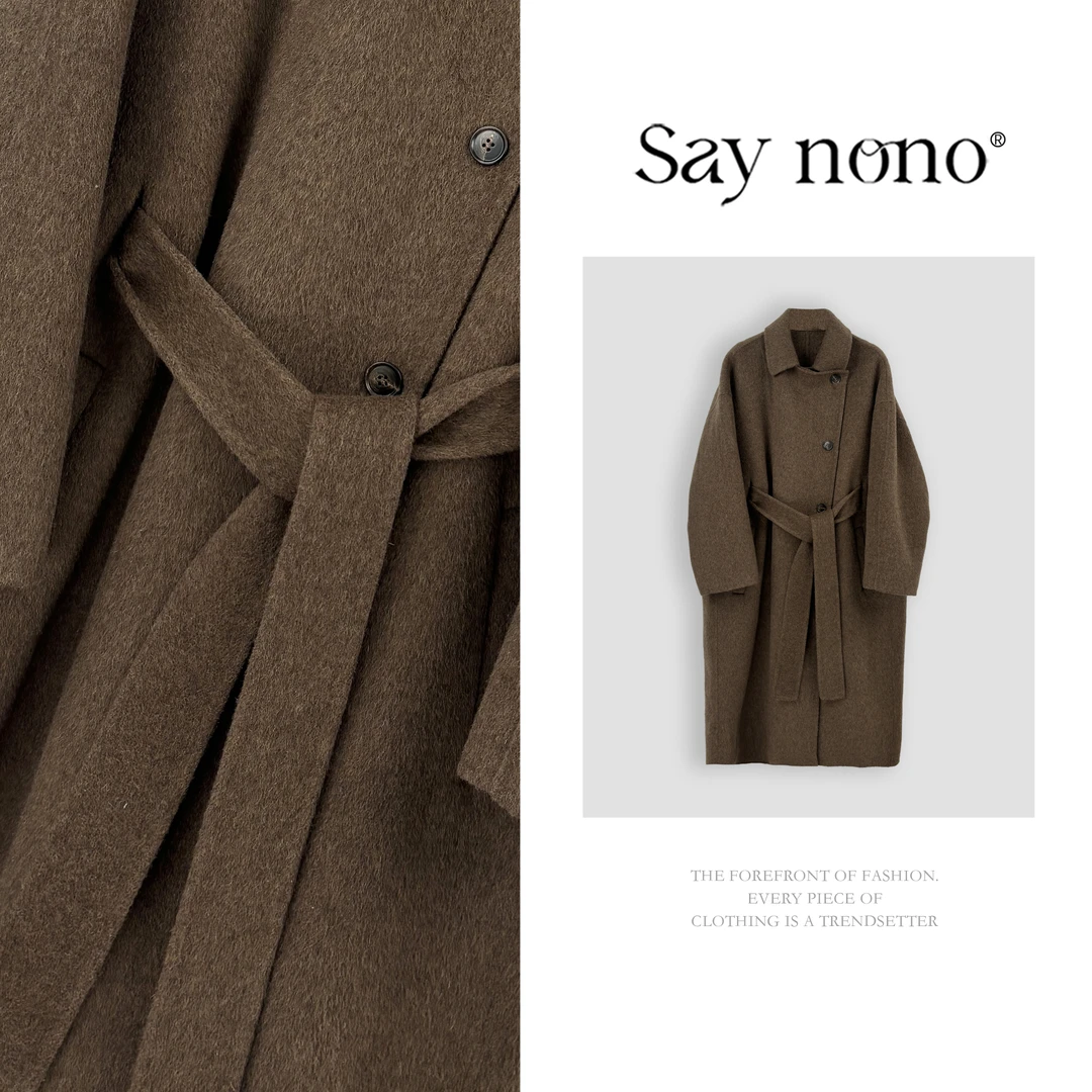 懒猫nono│Saynono 时尚翻领羊毛长款优雅气质百搭毛呢大衣H018X