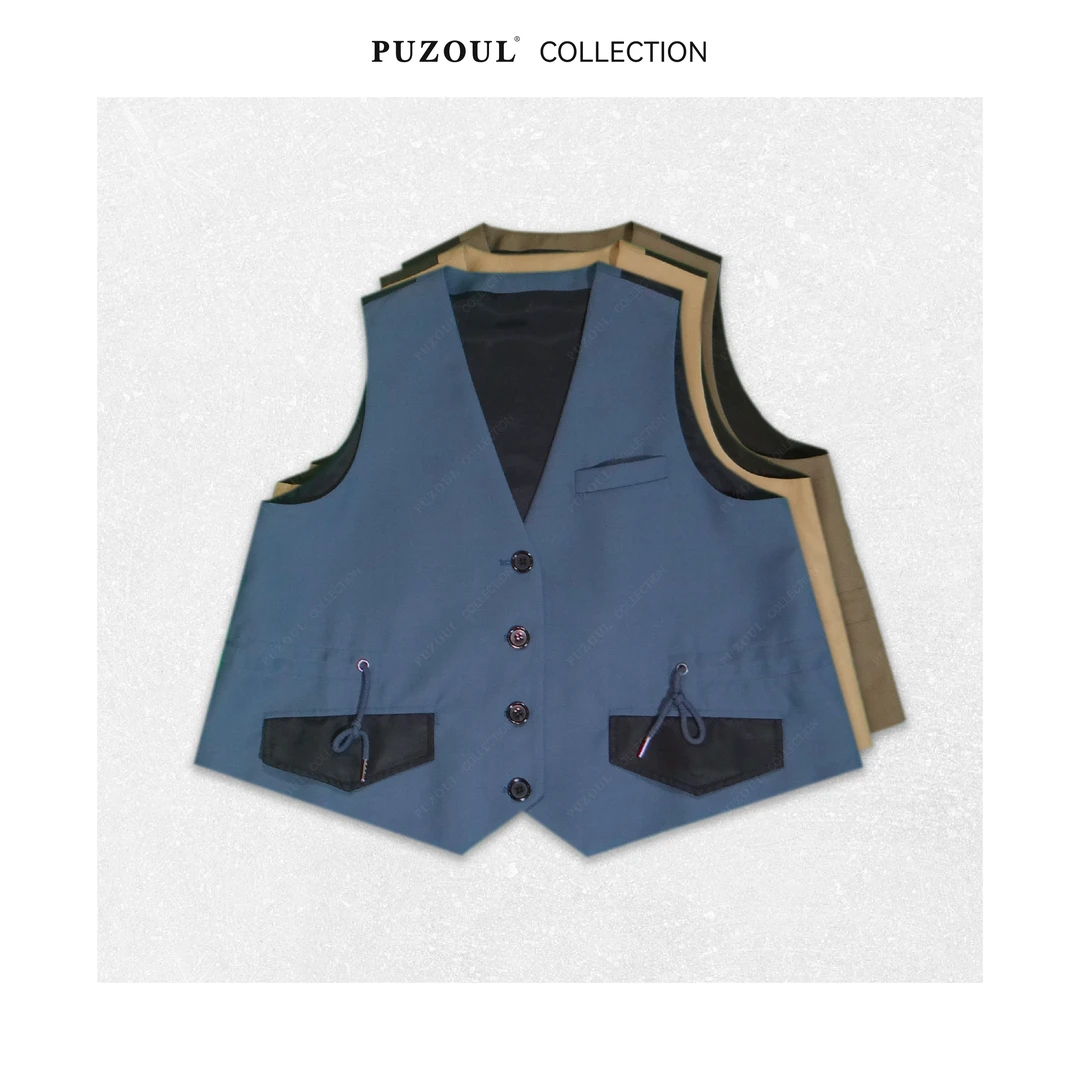 PUZOUL早秋上新休闲抽绳夏季羊毛西装马甲拼接马夹无袖秋季时尚