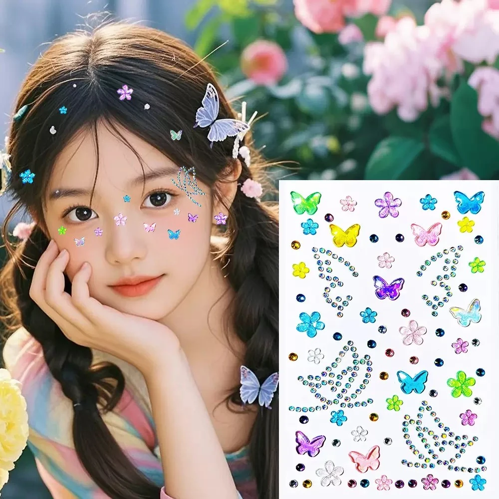 儿童舞台妆容贴彩绘立体蝴蝶脸贴音乐节脸上饰品应援贴小女孩可爱