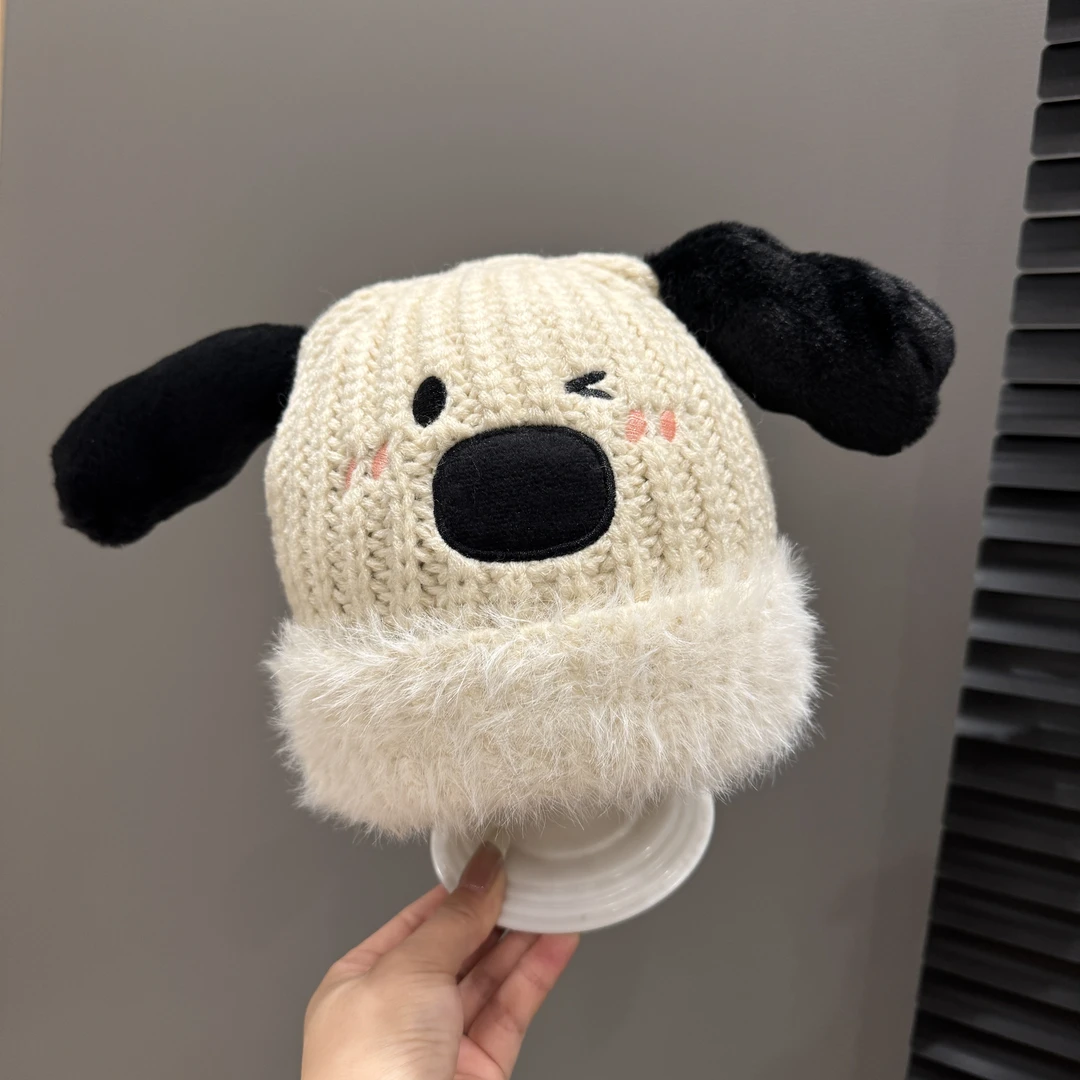 【可爱盟主】秋冬季宝宝加厚针织帽韩版可爱小狗双层防风保暖护耳帽