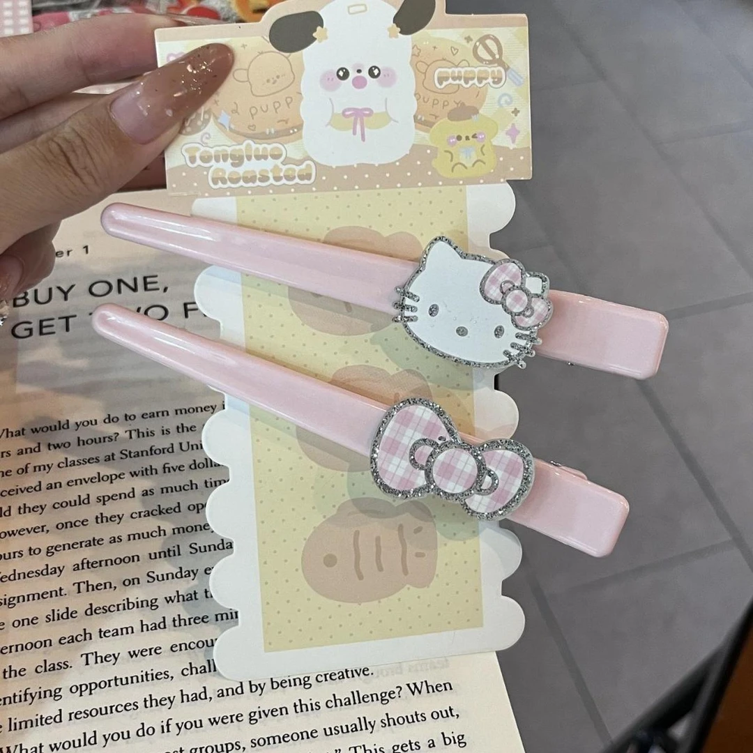 可爱HelloKitty无痕侧边刘海夹子甜美少女心长款闪粉tk猫咪鸭嘴夹