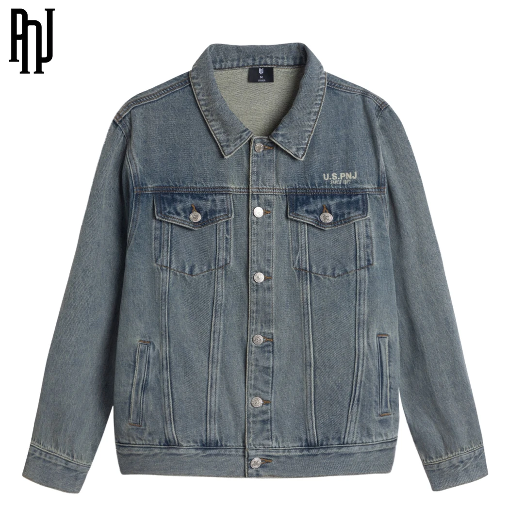 PNJ防风情侣秋季脏脏牛仔夹克宽松型工装潮流翻领复古男女款春季