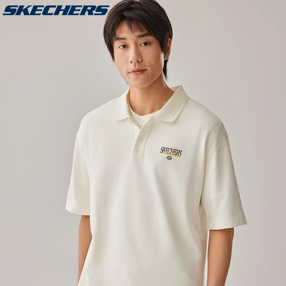 斯凯奇夏季男子短袖衫黑白简约百搭休闲舒适运动POLO衫男L225M086