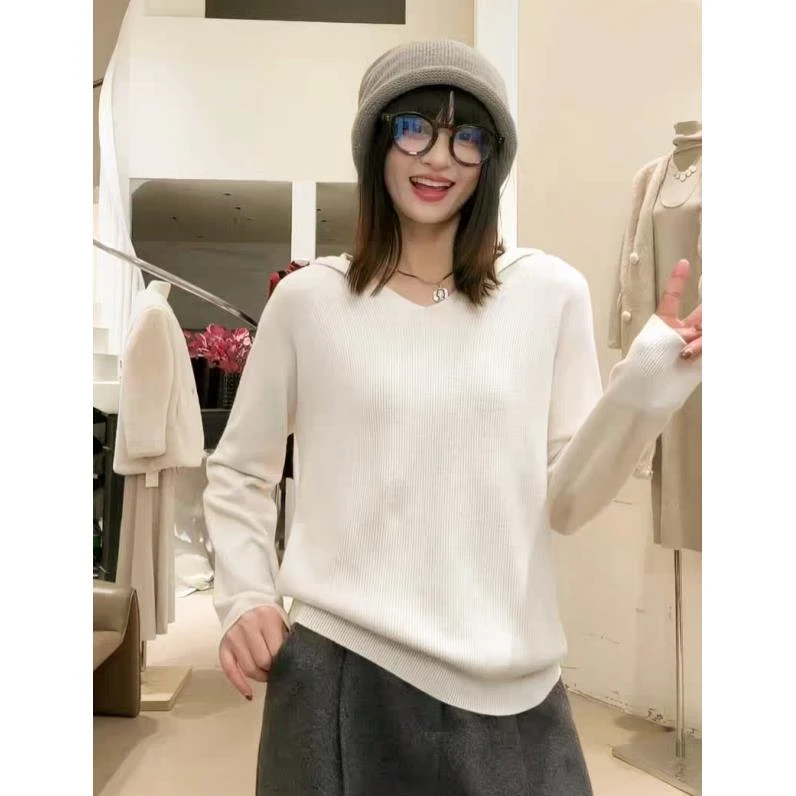 清-汤圆吖秋冬女慵懒风宽松帽针织上衣毛衣243118