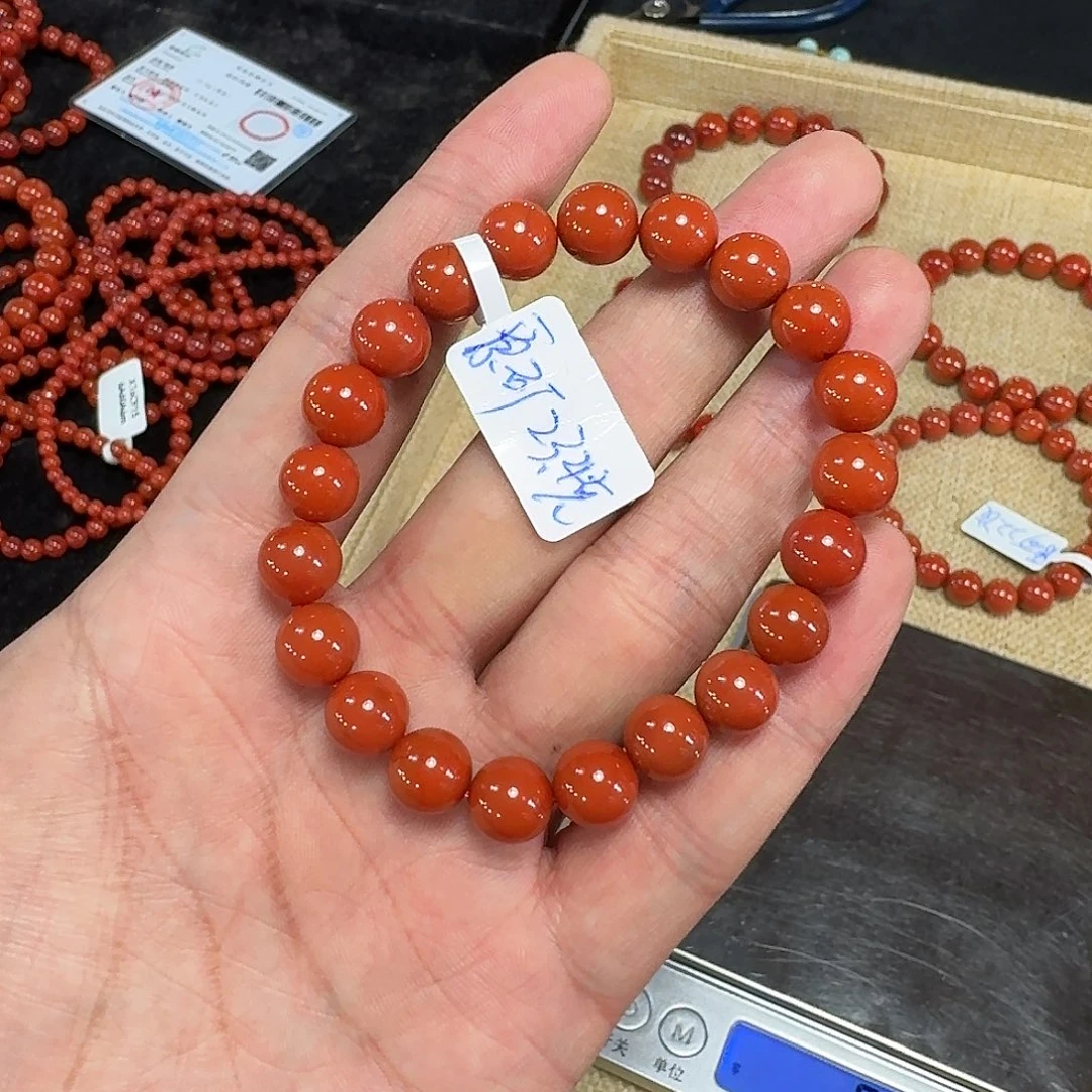 麦***糖南红玛瑙未镶嵌手链原矿南红手串9mm➕高品质瓦西柿子红