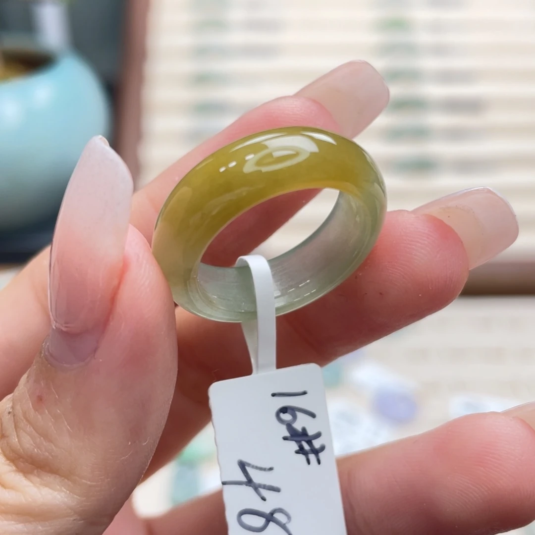 翡翠未镶嵌戒圈a46港圈16冰胶黄加绿