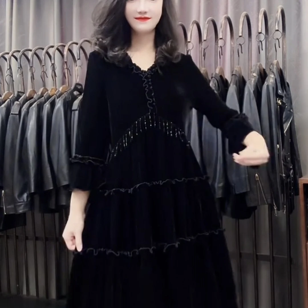 2025秋季新款时尚气质修身金丝绒连衣裙显瘦长袖淑女优雅高级感