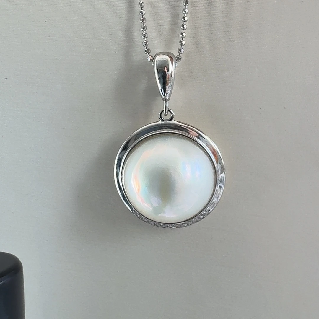 拼合珍珠（马贝珠）颈饰银S925镶嵌15-16mm白