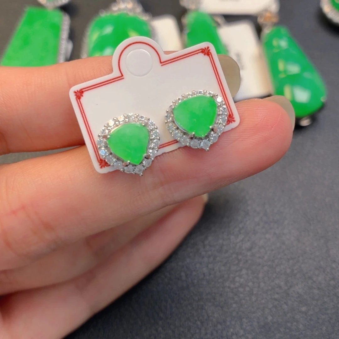 翡翠银S925镶嵌吊坠(不含链)耳钉