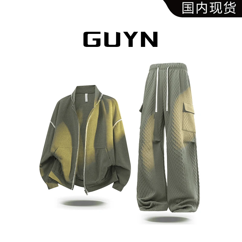 【品牌现货】GUYN男装轻奢高级感针织夹克套装秋季大男孩痞帅两件套