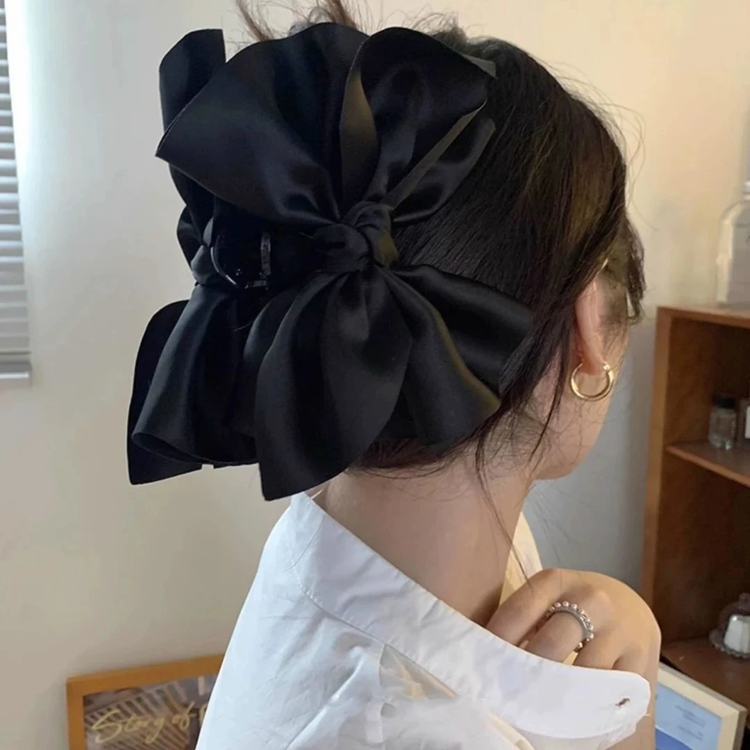 复古法式赫本风缎面蝴蝶结抓夹发夹气质后脑勺鲨鱼夹新款个性发饰