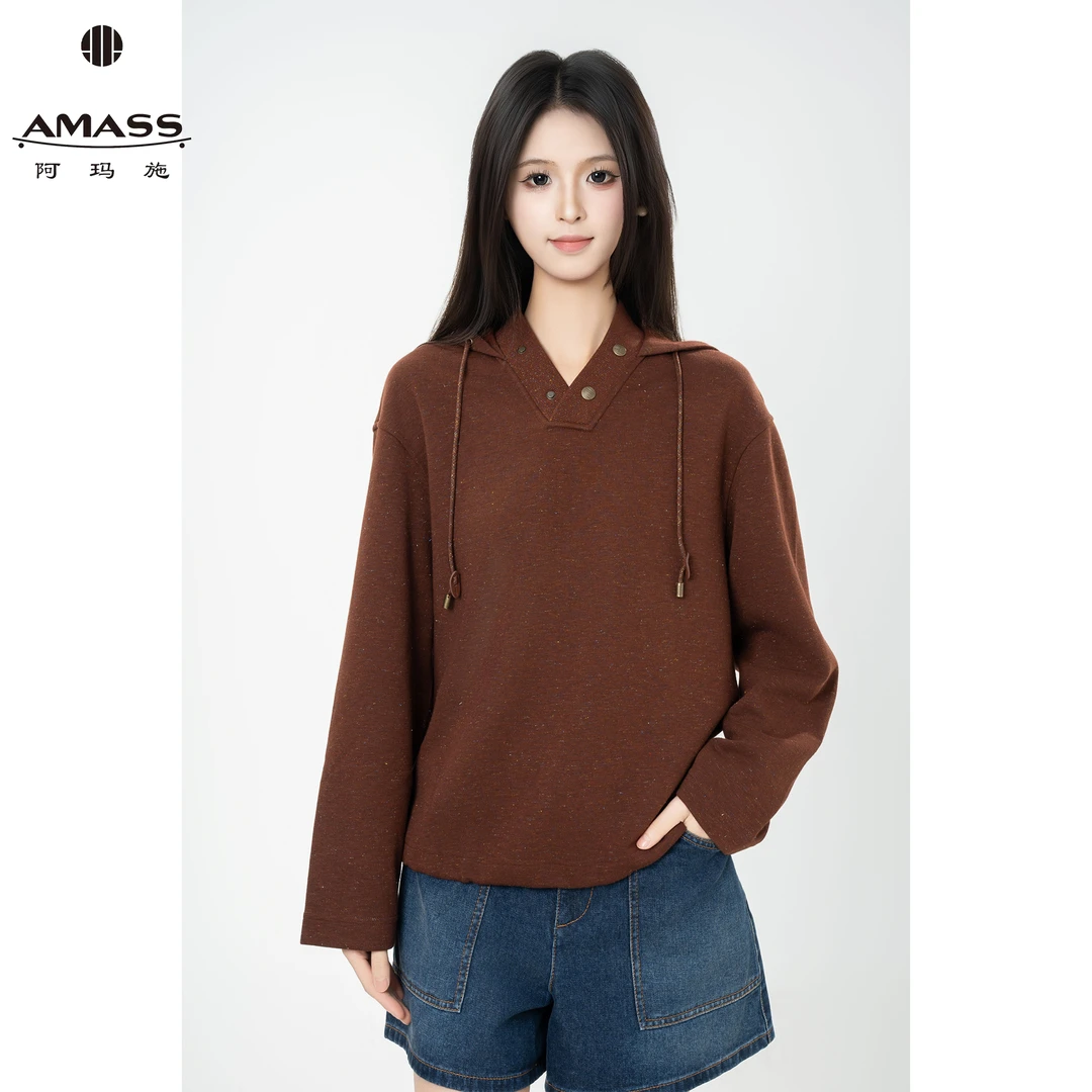 AMASS/阿玛施秋季新款百搭松弛感宽松老风舒适连帽卫衣女530131