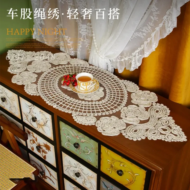 重工网纱刺绣桌旗电视柜防护盖巾茶几餐垫装饰垫子DYZ