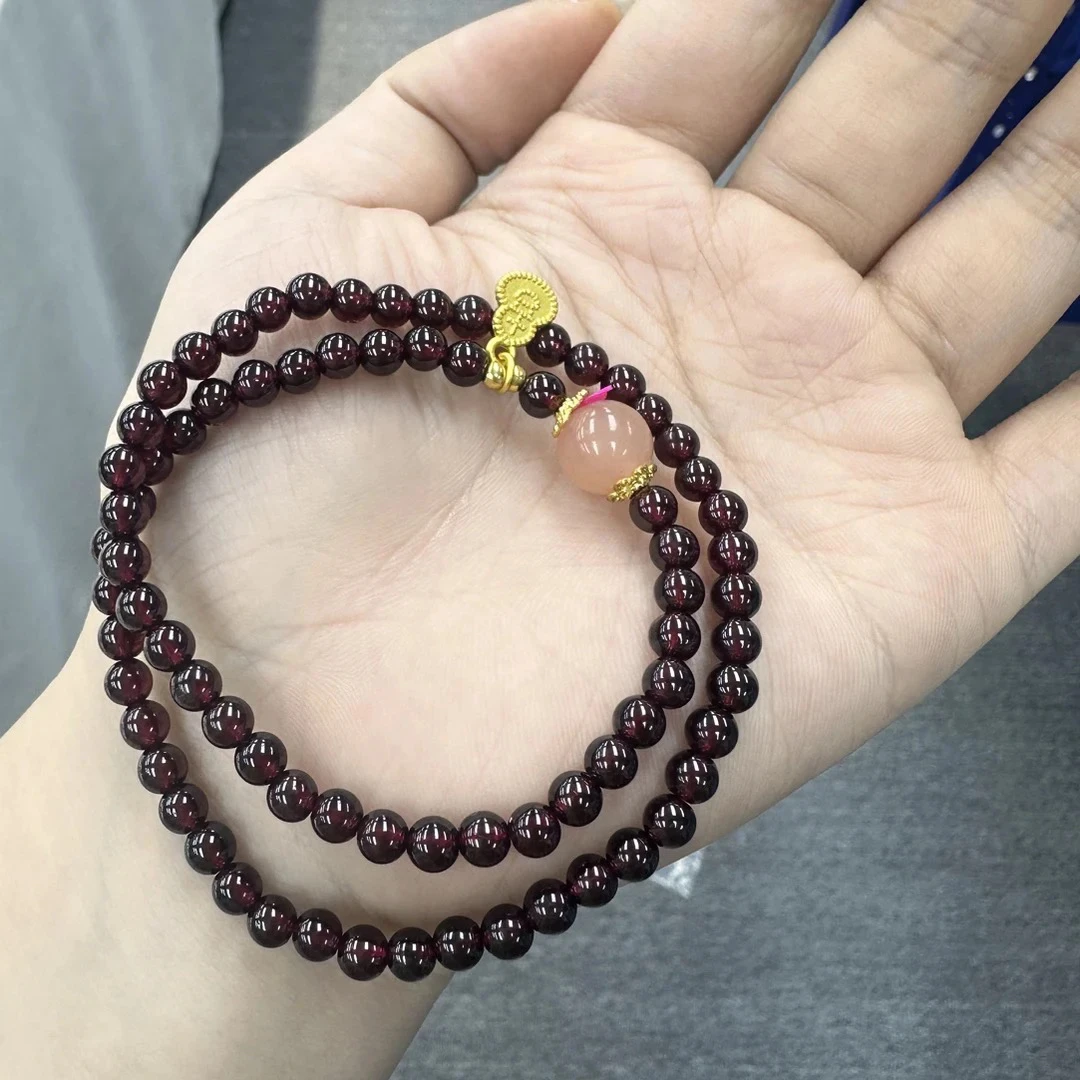 小帅家的珠宝—精美设计款石榴石卡4+毫米双圈手串