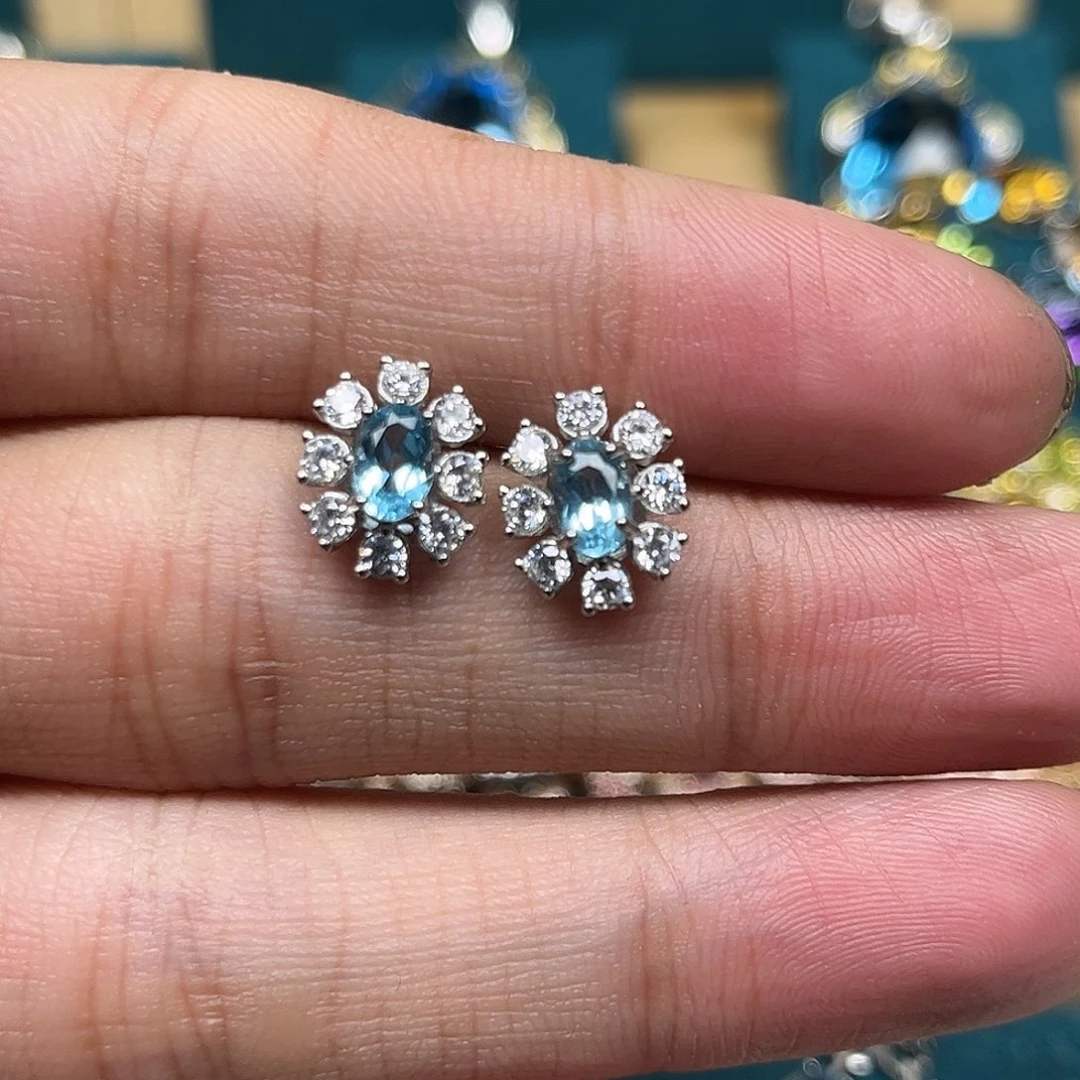 银S925镶嵌托帕石耳饰