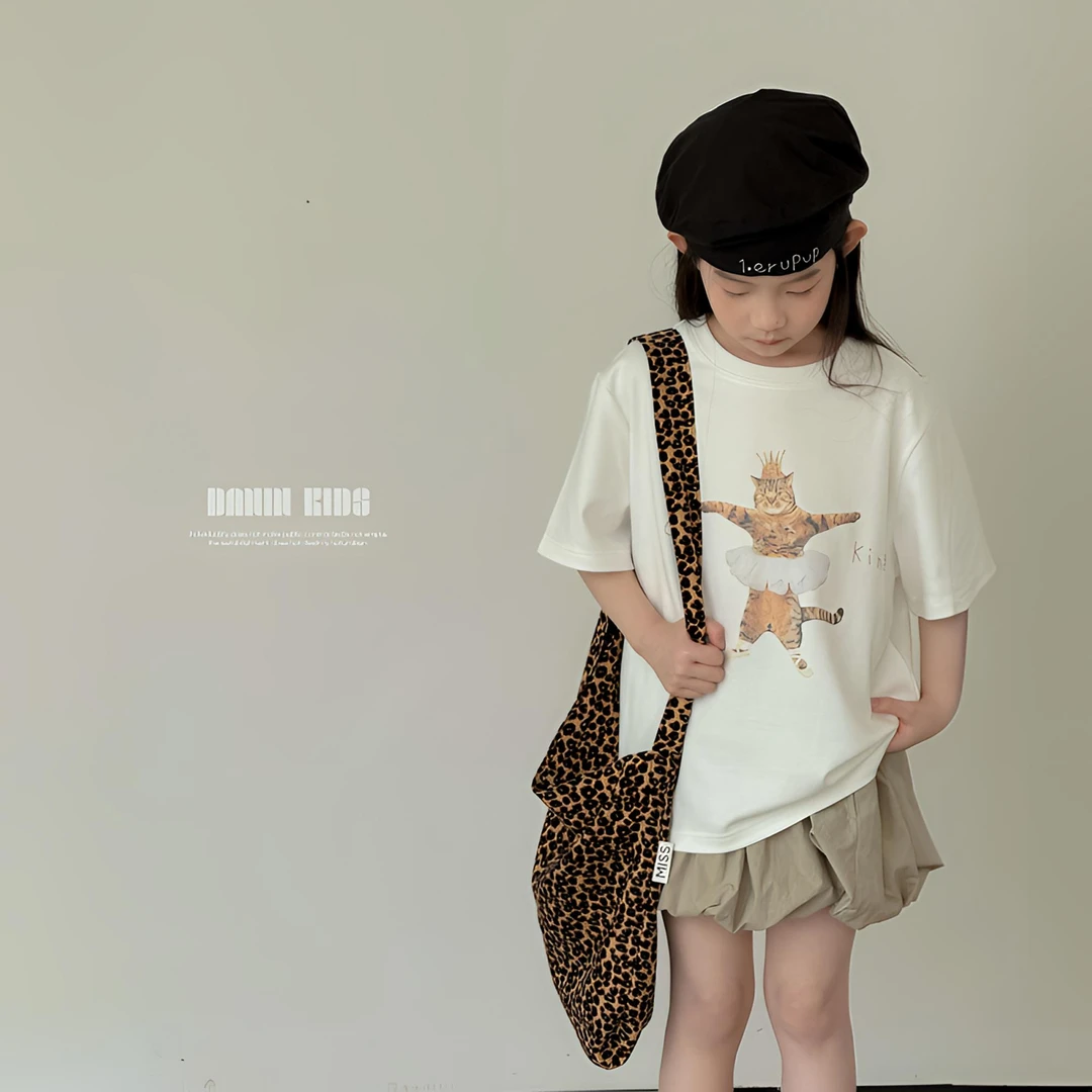 【嗒囜】细腻质地~罗赛拉双面棉 女童夏装宽松卡通印花短袖T恤上