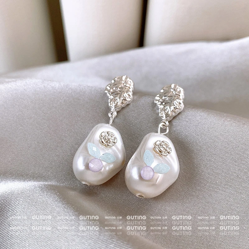 铜合金合成锆石耳饰 21335巴洛克风珠珠耳钉异形耳环耳饰2025新款