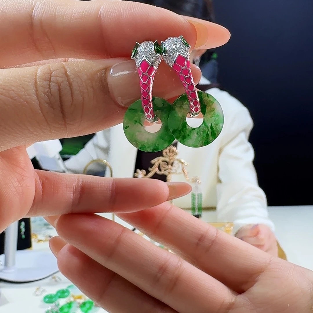 翡翠18K金镶嵌耳饰18k镶嵌