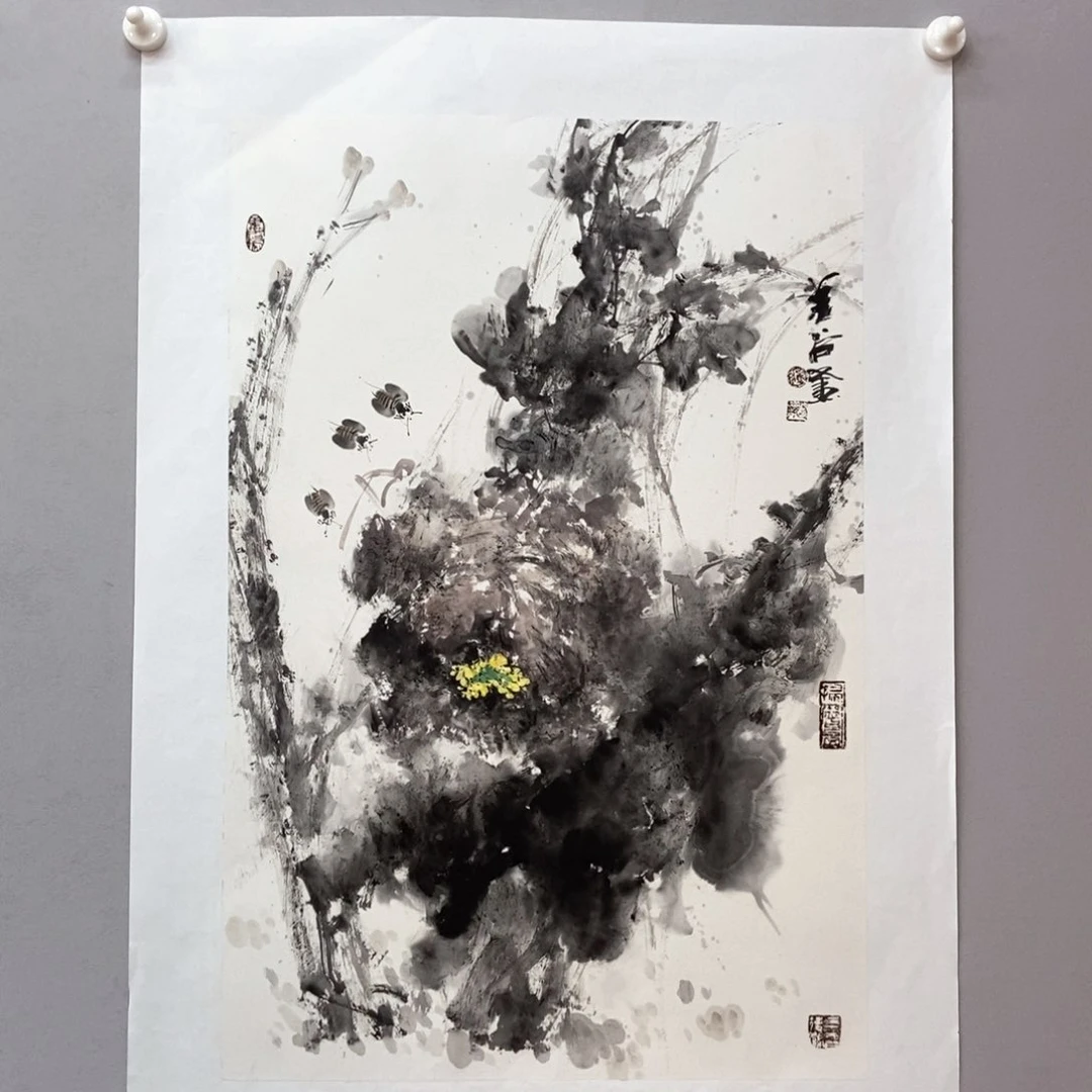 国画张光胜四尺三开真人真品