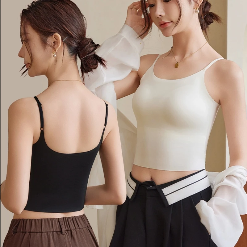 夏季美背透气U领新升级内搭外穿吊带背心固定罩杯女无痕防走光