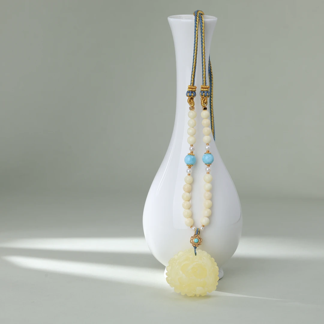 【央博玉】925银蜜蜡牡丹花白蜡项链-YB93440221-多样性发一|BML2